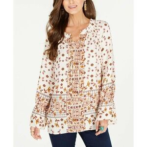 Style & Co Peasant Blouse Top Women's Large‎ Boho Bell Sleeve Floral Print